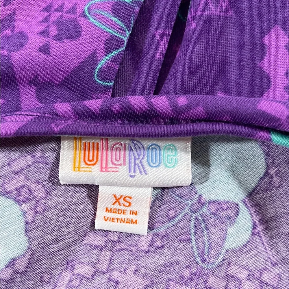 LuLaRoe Disney Irma Mickey Minnie Mouse Aztec Shades of Purple/Teal Shirt XS NEW - Picture 7 of 9